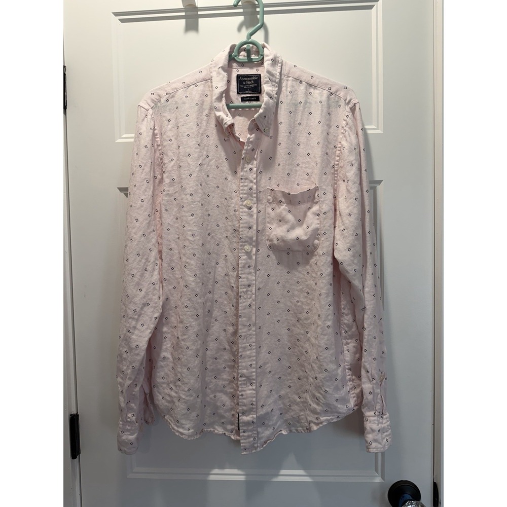 Abercrombie Fitch Shirt Mens Large Light Pink Linen Button Down Long Sleeve Prep